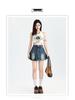 Spring-Summer High Waist Retro Denim Pleated Mini Skirt for Women