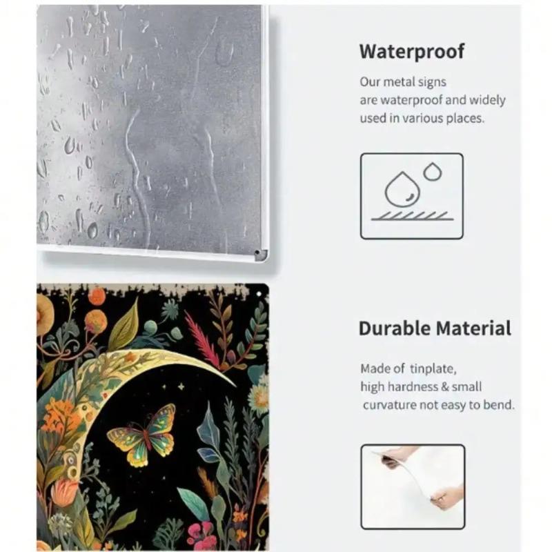 Bohemian Vintage Moon Butterfly Floral Metal Wall Art Rustic Home Decor