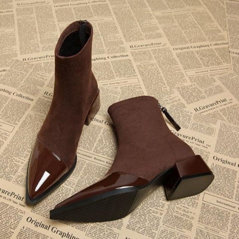 Fashion 2025autumn Simple Versatile Womens Shoes High Quality Ladies Sexy Pointed Toe Comfortable Mid-heel Zipper Short Boots Large Size