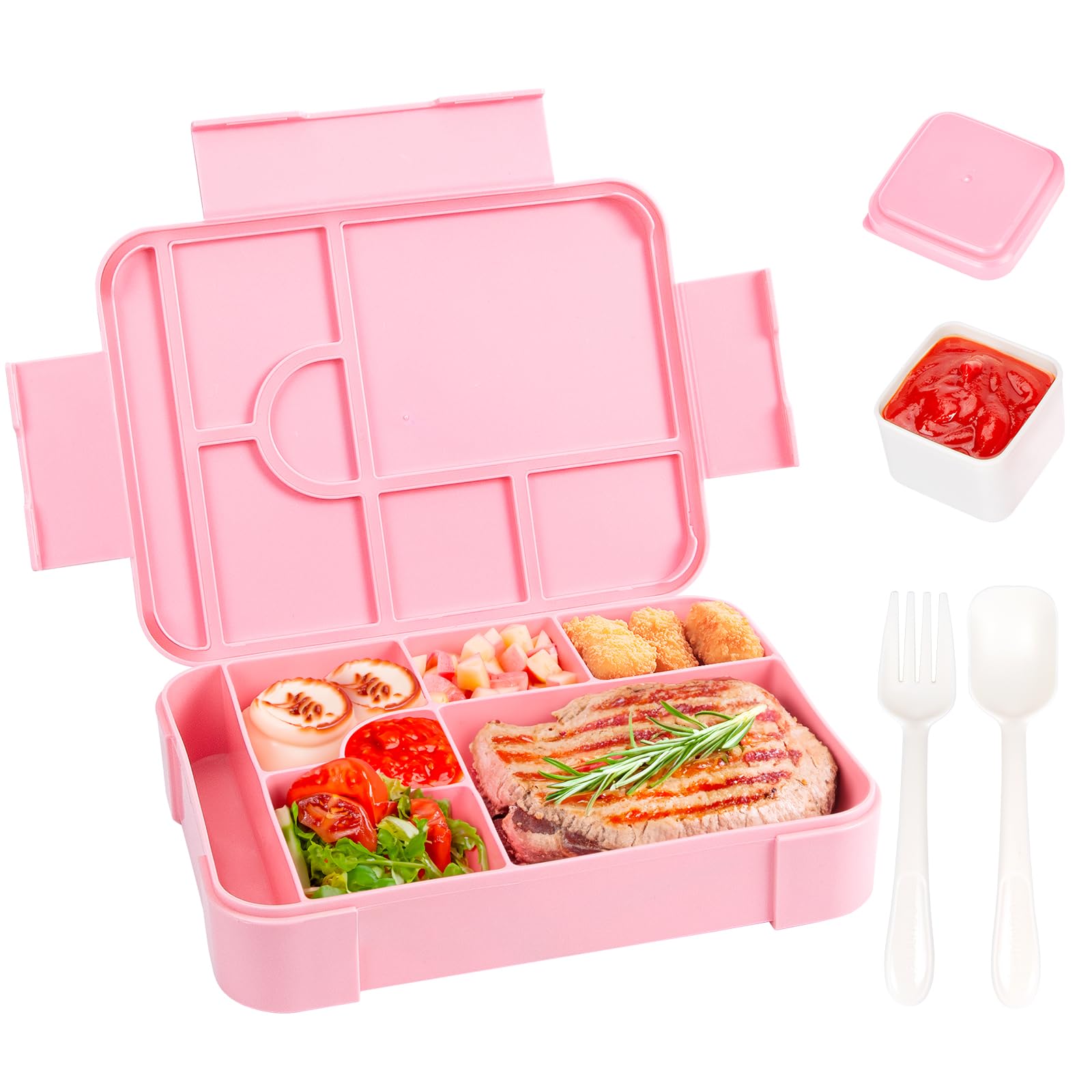 

Bento Box 1330 ml Leakproof Lunch Box for Children Adults with 7 Compartments for School Travel Food Container Microwave Safe 1330ml&1 розовый