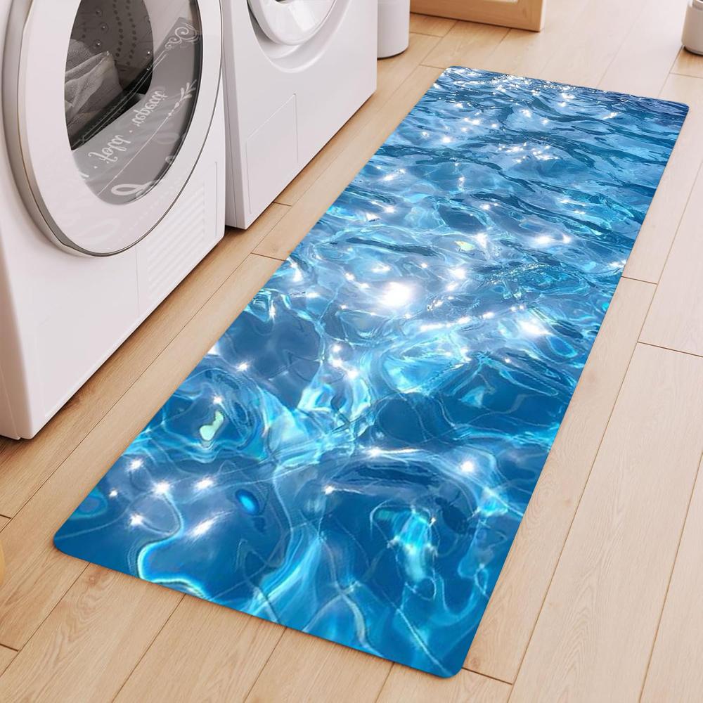 Summer Cool Sea Wave Floor Mat Living Room Bedroom Rug Kitchen Mat Vacation Home Rug Hallway Rug Non-Slip Ultra-Long Aisle Mat