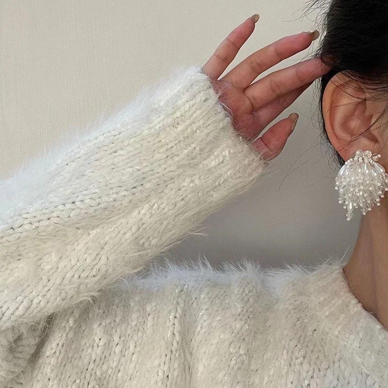 Fashion New Korean Acrylic Pearl Flower Tassel Earrings Womens Girls Elegant Pendants Wedding Party Jewelry Gifts