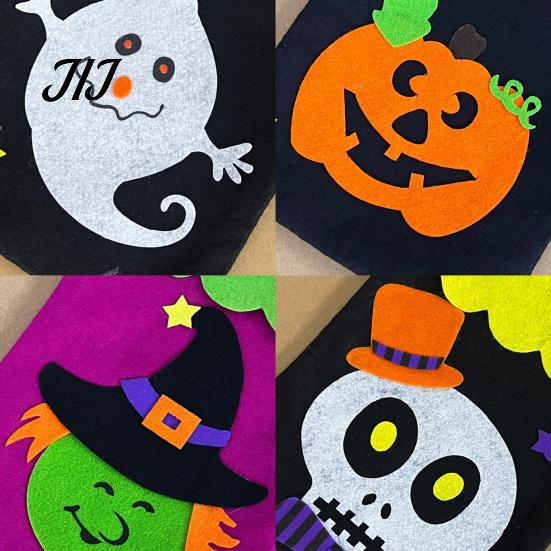 Lightweight Portable Gift Pouches Halloween Candy Bags, Non-Woven Trick or Treat Tote Bags with Handles, Festive Snack Storage Cute Black Cat Pumpkin