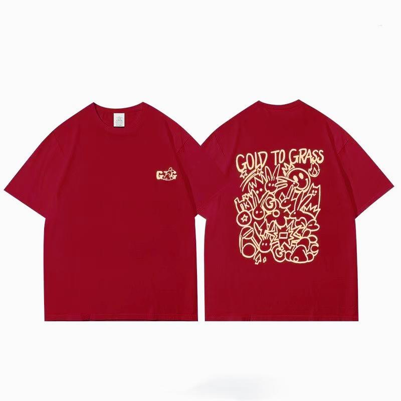 

2025 Summer and autumn American retro street print T-shirt loose and casual short-sleeved men s and women s sportswear top 4XL