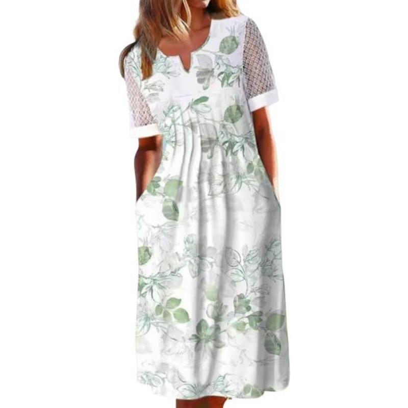 Summer Pocket Dress, Anti-piling, Popular Cocktail Tunic with Flower Print, Long Street Clothes, Fancy Clothes