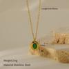French Vintage Emerald Necklace Geometric Mother Of Pearl Inlay Titanium Steel Pendant Women Jewelry Gift