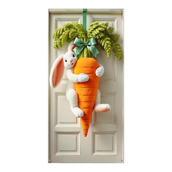 Ostern Türbanner Frühlingshase Karotte Eier Veranda Schild Große Haustür Wand Kulisse für Innen Außen Frühlingsfest Dekoration Fotokabine Requisiten