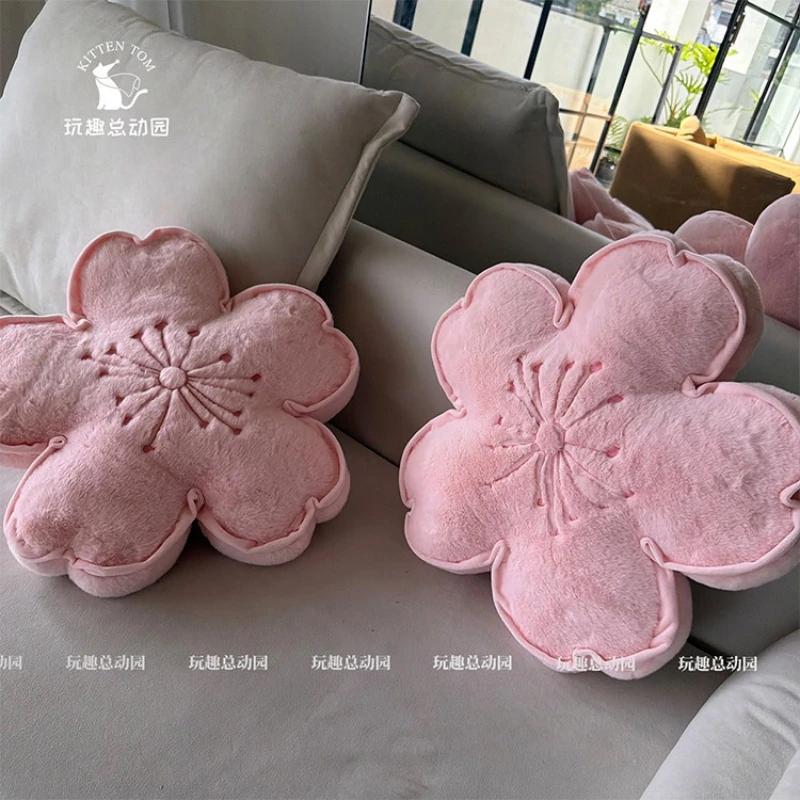 Weiches Flauschiges Kirschblüten Kissen Niedliches 3D Sakura Blume Plüschkissen Rosa Blumiges Wurfkissen Sofa Auto Büro Lendenstütze