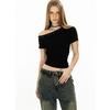 American Style Short Sleeve T-Shirt Women'S Slim Fit Shoulder Buckle Process Summer Sensation Black Color Fashionable Top
