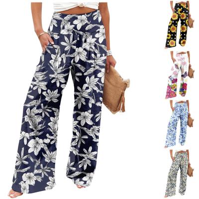 Women's Fashion High Waist Pants Women's Elastic Wide Leg Pants Casual And Comfortable Beach Slacks