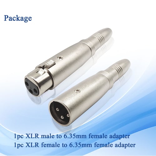 Voluty Tek XLR to 6.35mm Adapter, 3-Pin XLR Male/Female to 1/4-Inch Female Adapter for Microphones, Stereos, and Mixers, Set of 2