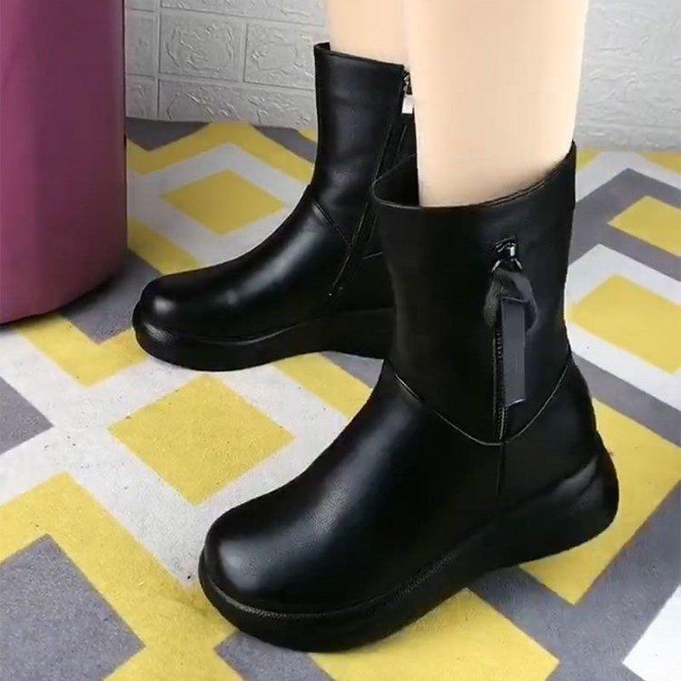 Flat-bottomed Medium Tube Short Boots Women's 2025 Winter New Round Head Simple High-end Extra-thick Ultra-light Thick-soled Thick-soled Velvet
