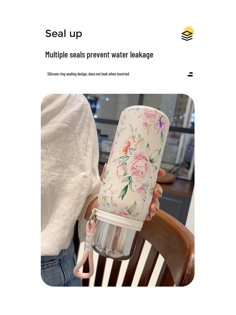Elegant Chinese Retro Floral Insulated Stainless Steel Water Flask for Women