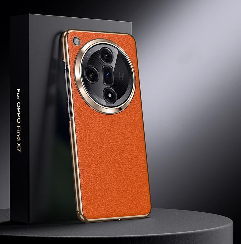 Luxury Genuine Leather Camera Lens Protection Back Case for Oppo Find X8 Pro / X7 X9 Ultra / X8 X7 Plating PC Bumper Cover