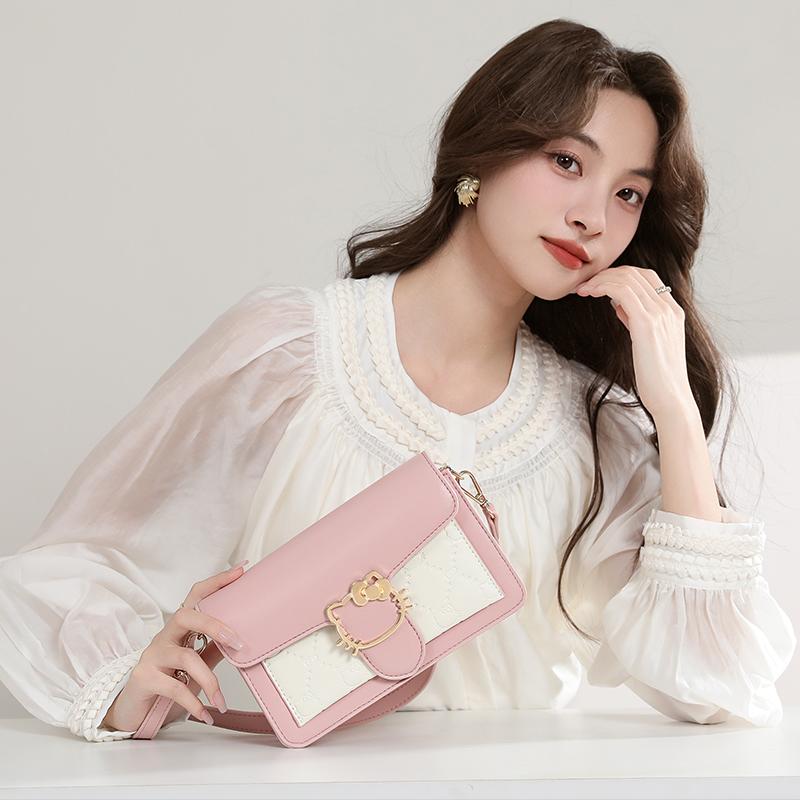 New Sanrio MESUCA/Mesuka Hello Kitty Synthetic Leather Shoulder Bag, Crossbody Bag, Small Square Bag Women's HHF24980