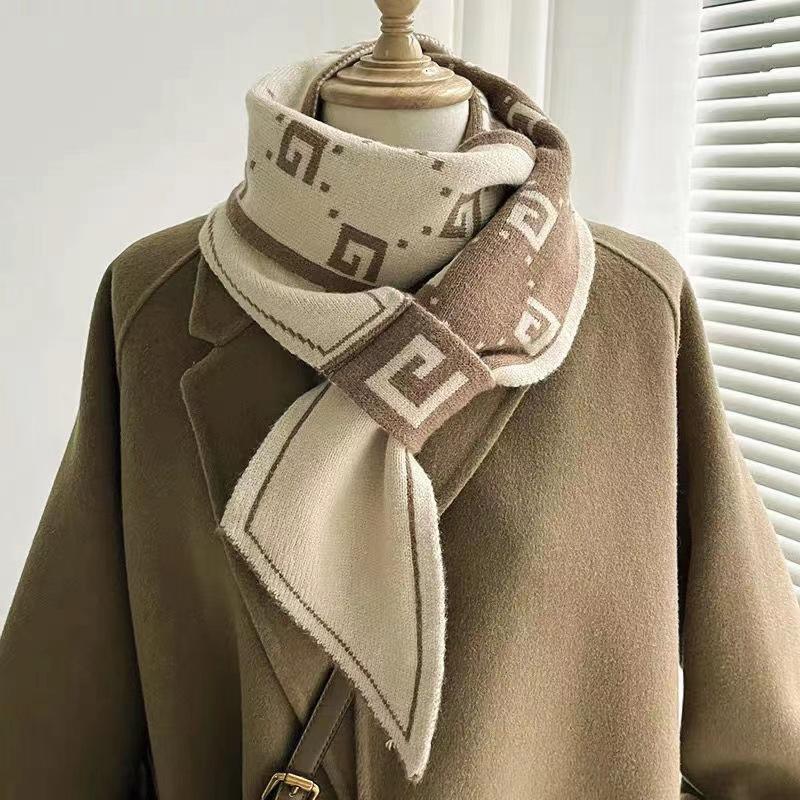 Cachecol de malha estilo coreano feminino primavera outono cruz curto xadrez tiras cachecóis inverno pescoço capa cachecol pescoço cachecol gola all-match