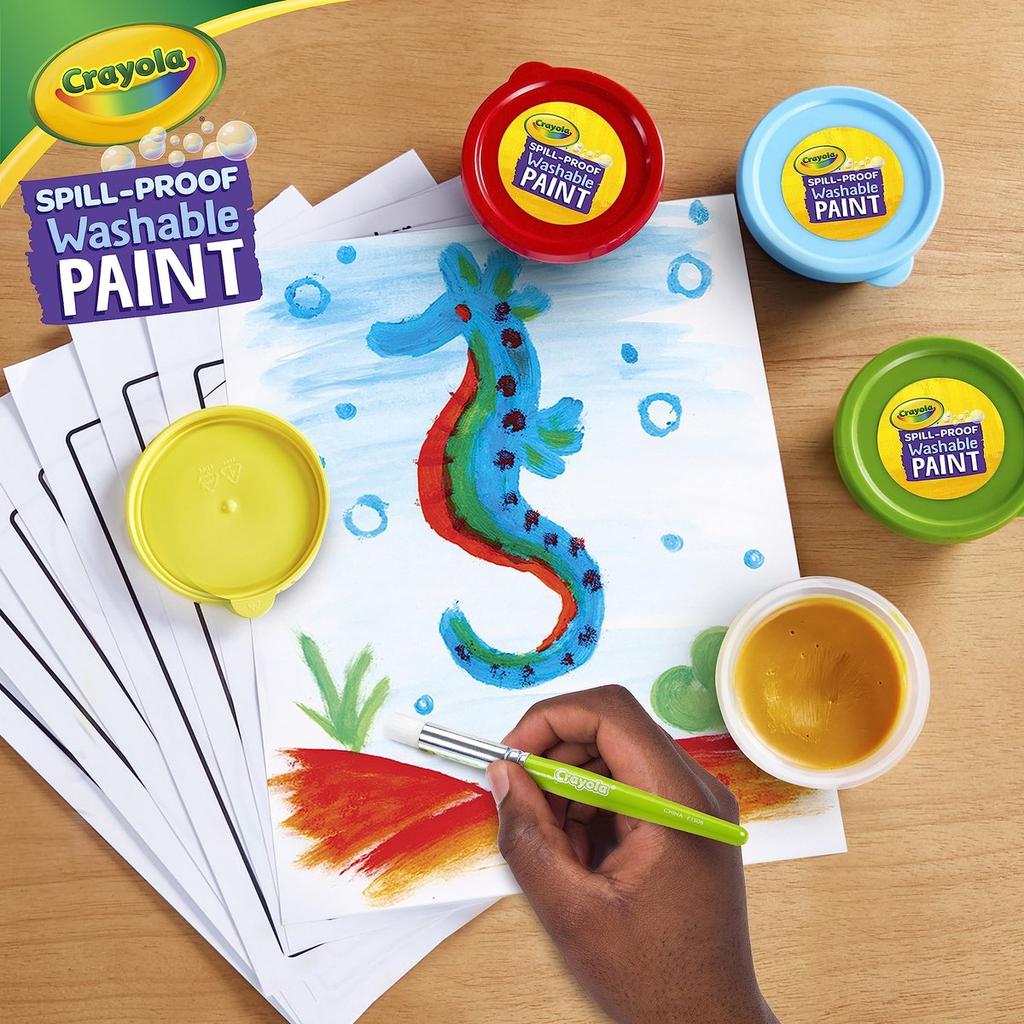 CRAYOLA Spill-Proof Washable Paint Set, 5-Color with Paper Sheets