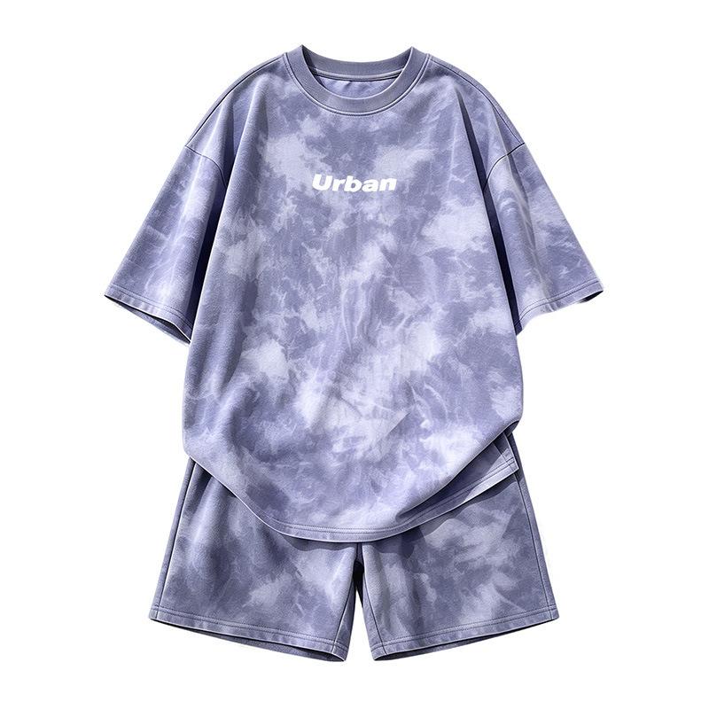 Women's Summer Tie-Dye Print Short Sleeve T-Shirt & Wide-Leg Shorts Set