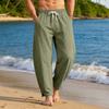 Men Casual Loose Fit Drawstring Waistband Lightweight Breathable Cotton Linen Blend Jogger Pants with Side Pockets and Ankle Slits