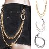 Trouser Chain Double Layer Metal Alloy Pants Chain with Spiked Ring Snap-On Lobster