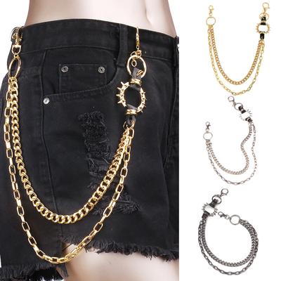Broekketting Dubbele Laag Metaallegering Broekketting met Stekelige Ring Snap-On Kreeftensluiting Punk Hip-Hop Stijl Broekaccessoire