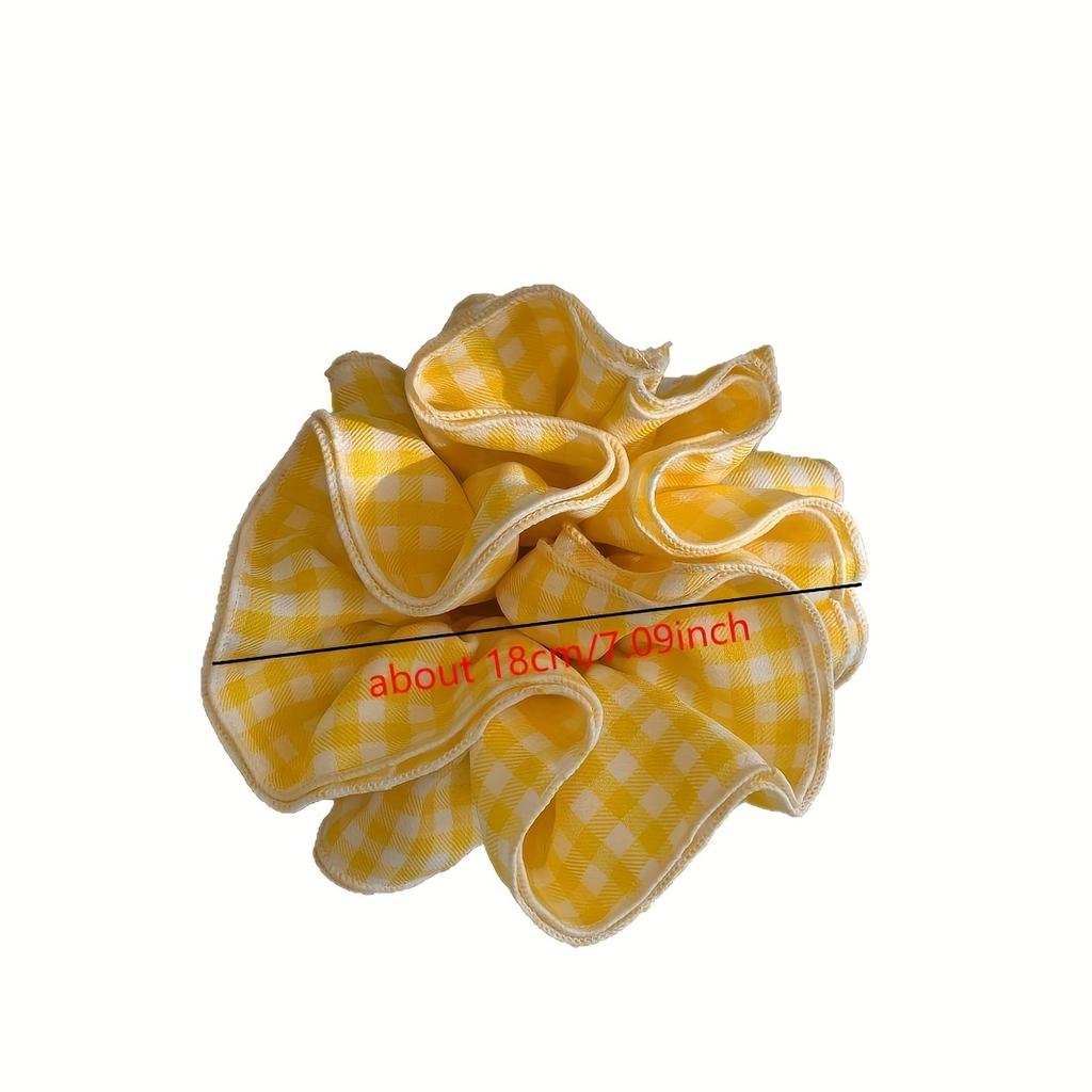 1pc Cute Sweet Yellow Gingham Double-Layer Scrunchie Hair Tie - Large Elastic Hair Accessory for Women, Ponytail Braid Bun Updo, Cute Hair Accessories