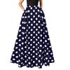 Women Maxi Skirt High Waist Color Matching Dot Print Retro A-line Big Hem Side Pockets Loose Full Length Soft Elastic Waist Lady Prom Party Long Skirt