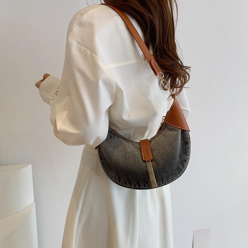 Autumn and winter small bag women's new contrasting color versatile shoulder underarm bag fashion denim dumpling messenger bag