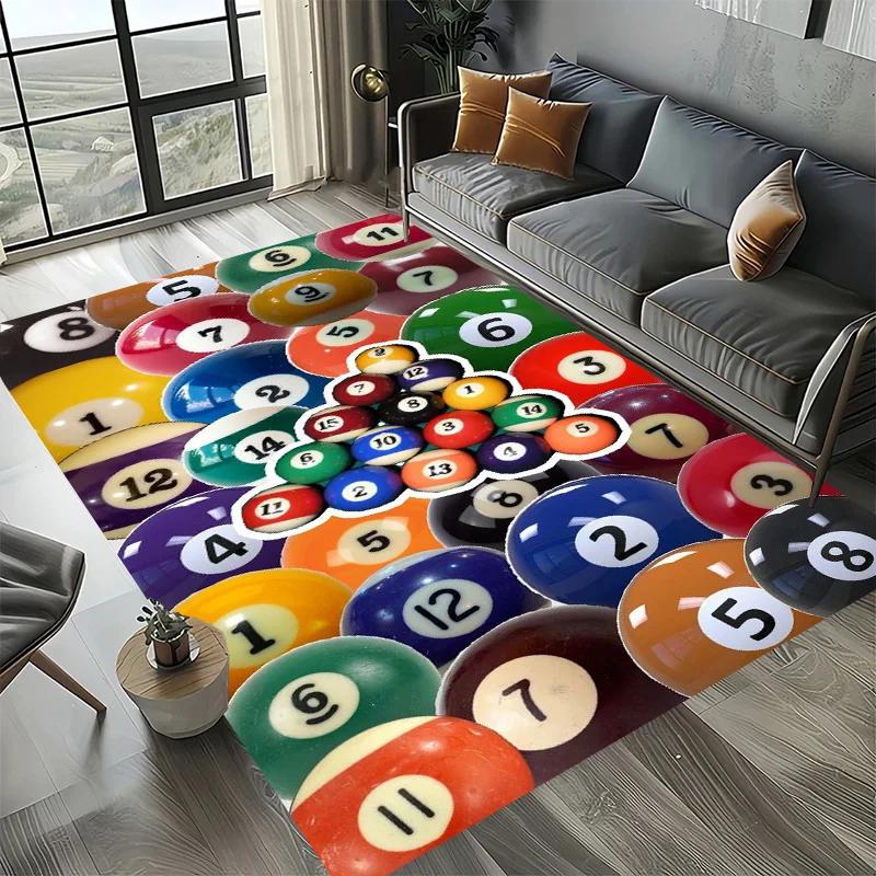 Large Washable Area Rug with Black Pool Ball 8 Design, Non-Slip Sofa Kitchen Toilet Carpet for Living Room Decoration