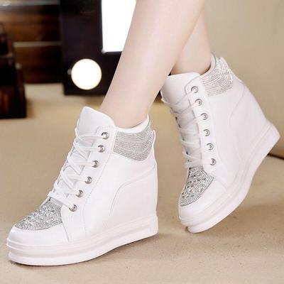Zapatillas de cuña para mujer de primavera otoño, Zapatos casuales de caña alta con realce de altura