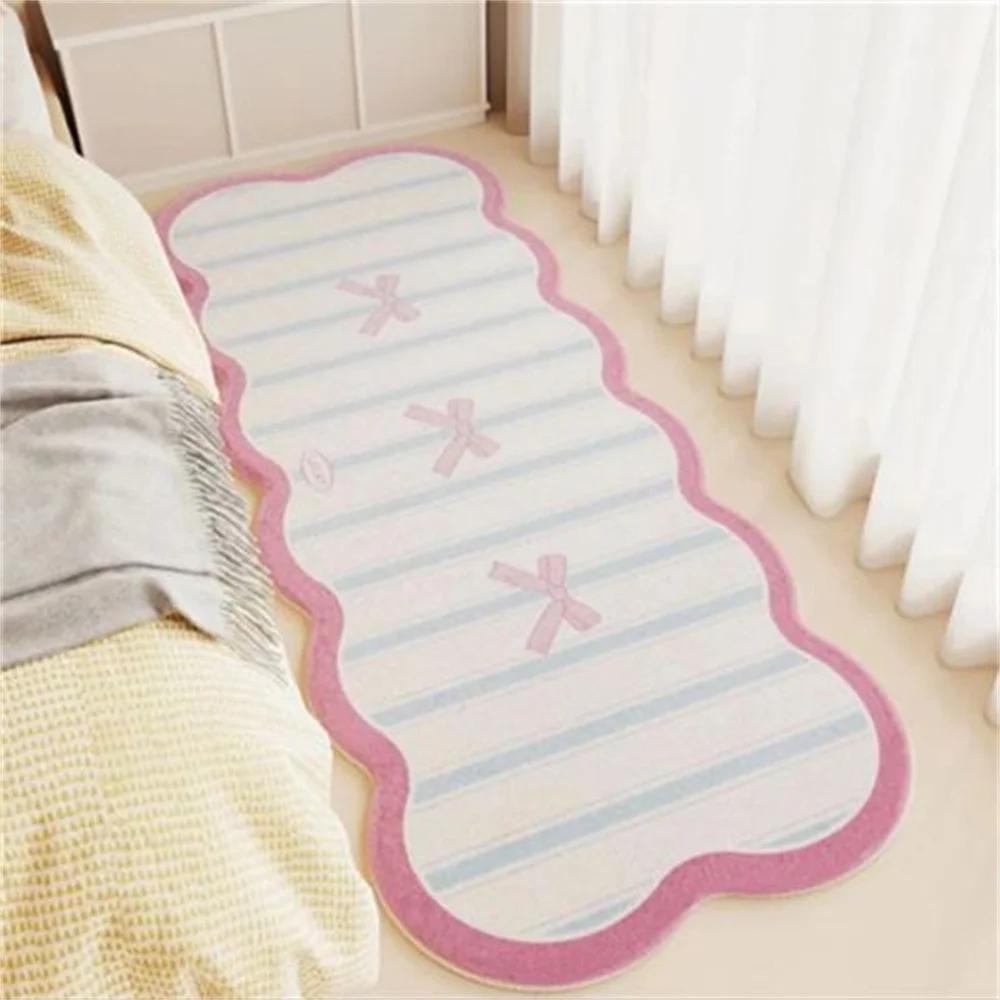 Irregular Carpet for Bedroom Cute Bow Floor Mat Soft Fluffy Foot Mats Bedside Carpets Cute Girl Rug Home Decoration Rugs