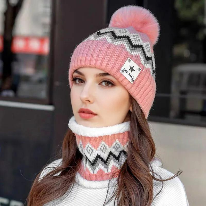 1Set Knitted Fabric Convenient Wearing Warm Gift Soft Flexible Scarf Outdoor Sports Hat Windproof Hat+Scarf