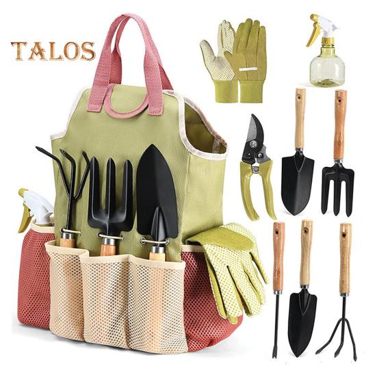 

Набор садовых инструментов из углеродистой стали, совок с деревянной ручкой, прочные ручные грабли, вилка с сумкой для хранения, подарки для садоводов-любителей A