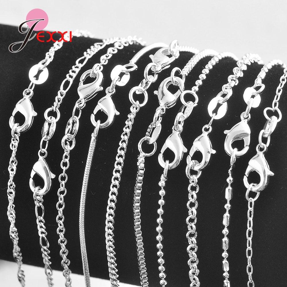 Wholesale 1PC 22 Inches Fine Real Pure 925 Sterling Silver Unisex Jewelry Necklace Chains With Lobster Clasps