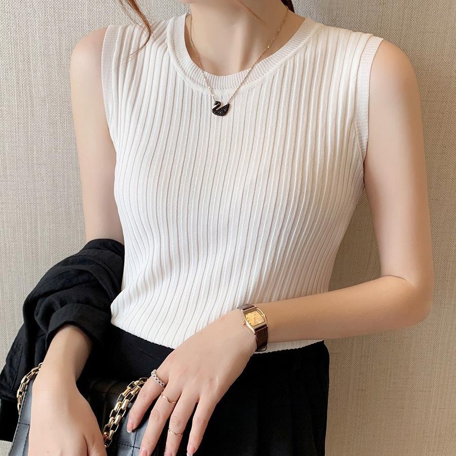 2026 Spring Women's Slim Fit Solid Color Knit Sleeveless Sweater Vest
