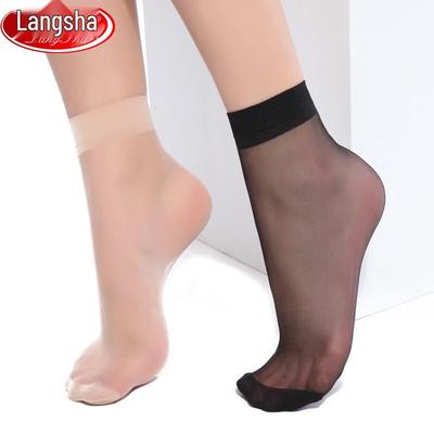 Langsha Women's Ultra-thin Transparent Silk Socks - Durable, Snag-resistant, Flesh Color, 5 Pairs