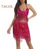 Frauen Sexy Funkelnden Pailletten Fransen Halter Top Ärmellose Bauchtanz Nachtclub Leistung Bh Glänzende Bronzing Weste