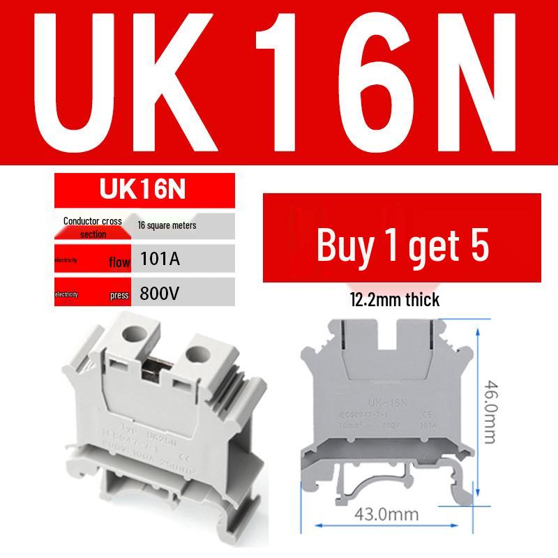 UK 2.5B/5/6/10N Rail Mount Terminal Block with Non-Stripping Screw Clip