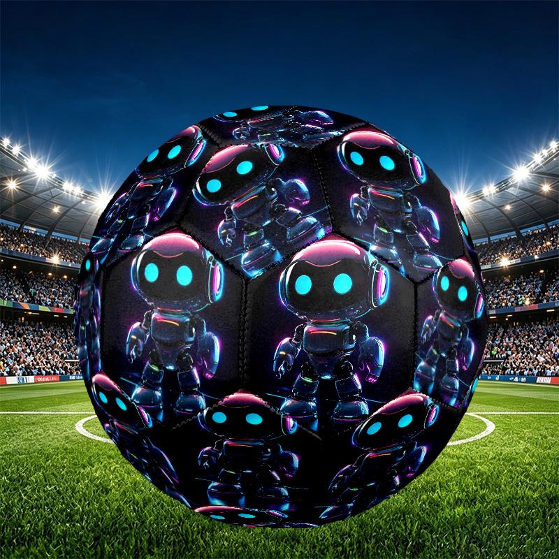 Cosmic Bot Crew Print Size 5 Soccer Ball, PU Wear Resistant Football for Match Training and Daily Practice, Birthday Gift for Soccer Fans