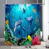 Ocean Animals Shower Curtains Dolphin Sea Turtle Fish Coral Underwater Cave Scenery Fabric Children Bath Curtain Bathroom Decor