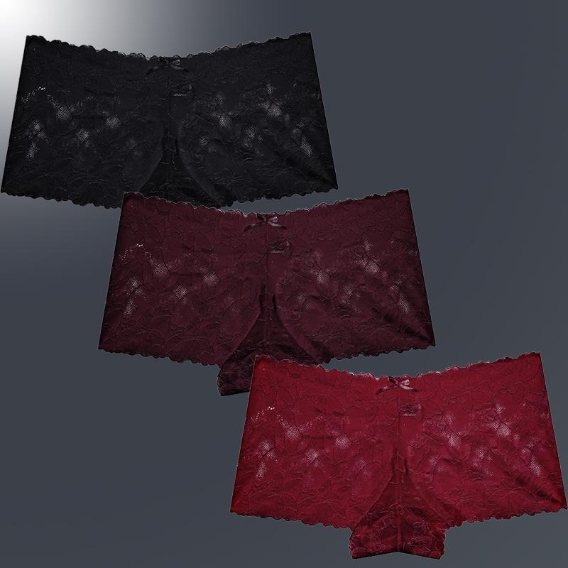 3ks/Sada Dámské Sexy Krajkové Kalhotky Průhledné Spodní Prádlo s Květinovými Listy V-Pas Boyshort pro Ženy Měkké Intimní Prádlo