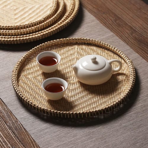 Lirancia Bamboo Strainer Set, Dustpan, Bamboo Strips, Round Bamboo Strainer, Bamboo Tray, Handmade with Natural Materials, Lightweight and Durable, Pe