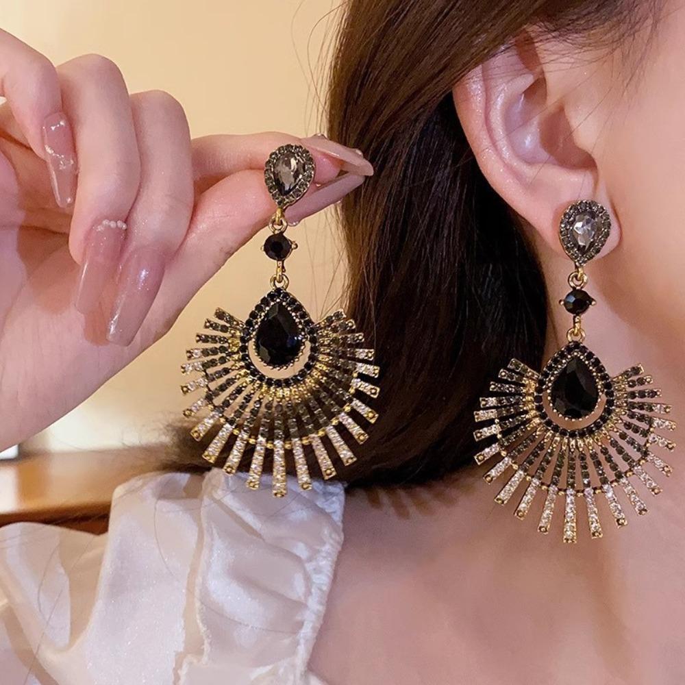 Light Luxury Tassel Dangle Earrings Exaggerated Vintage Earrings Rhinestone Peacock Earrings Women