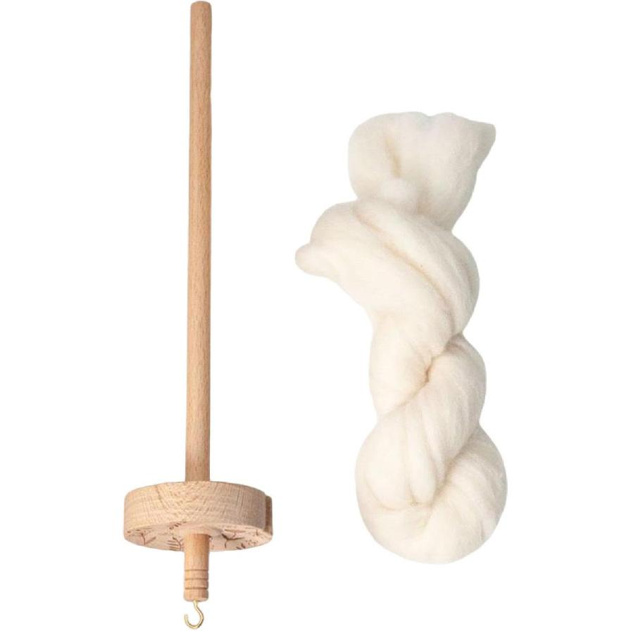 Drop Spindle Top Whorl Yarn Spinner with Wool Strips Crafting Supply Practical Easy to Use 12.80inch Wood Drop Spindle Set for Woven DIY