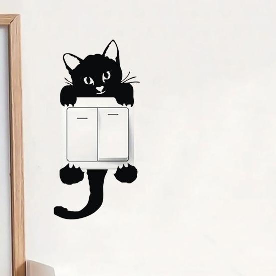 5 Pcs Cute Cat Light Switch Sticker Little Black Cat Animal Switch Decals Removable DIY Wall Art Mural for Baby Nursery Room