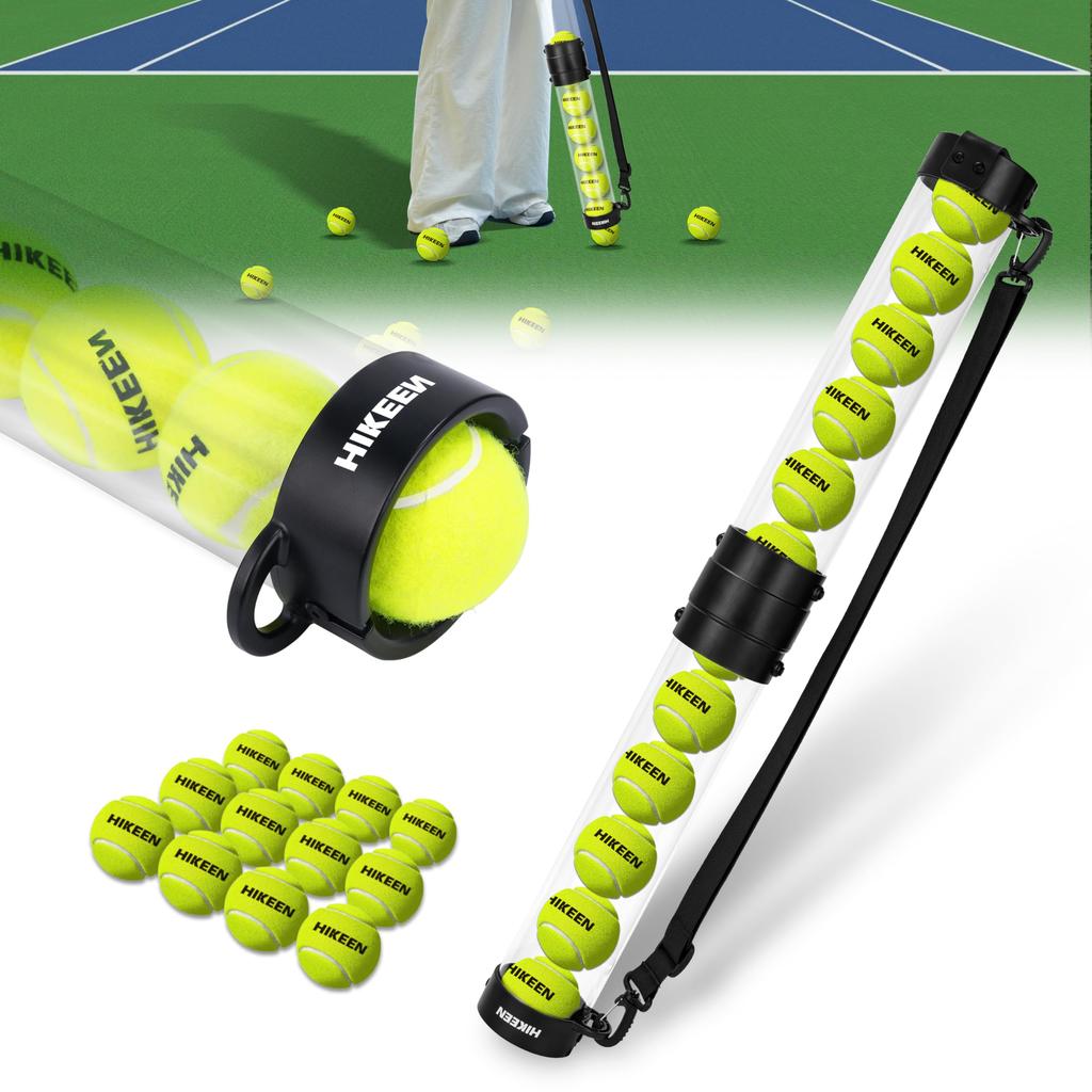 Hikeen Durable Tennis Ball Pickup Tube with 12 Balls and Shoulder Strap Quick Storage Tennis Accessory Collector