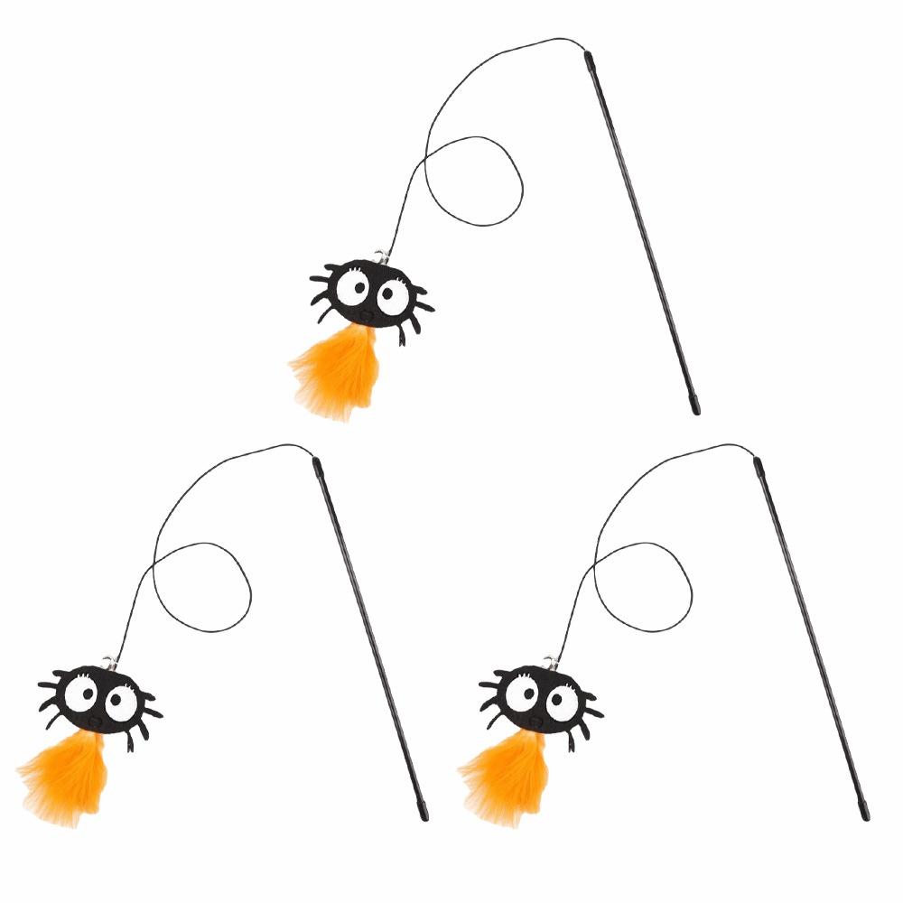 3Pcs Funny Halloween Cat Toys Halloween Style Interactive Play Halloween Cat Wand Toy Plastic Rod Durable Cat Toy Pole