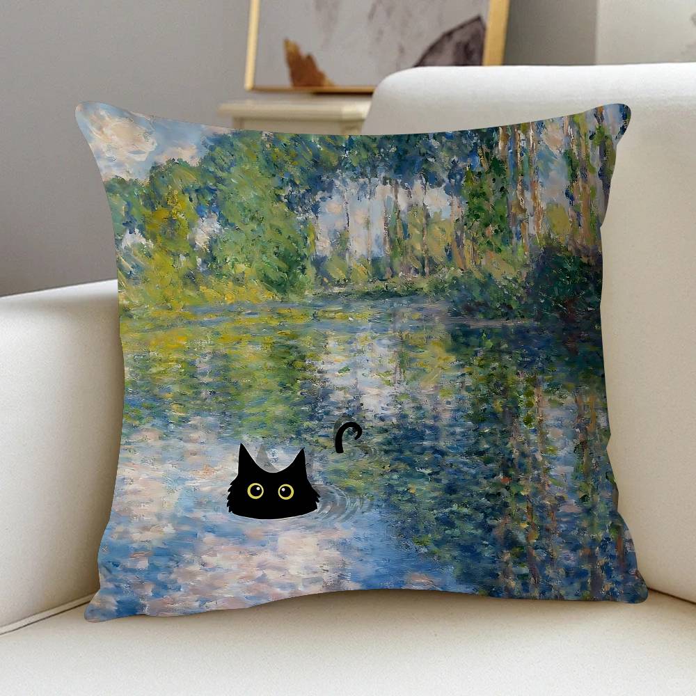 Claude Monet Classic Art Collection Cat Cushion Cover 30x50 Polyester Sofa Cushions Decorative Pillows Decoration Pillowcover