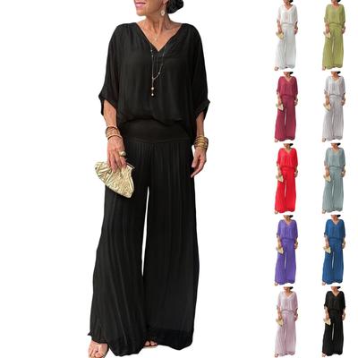 Women's Loose Comfortable Casual Fashionable Printed Chiffon Short Sleeved Pants Two-piece Set