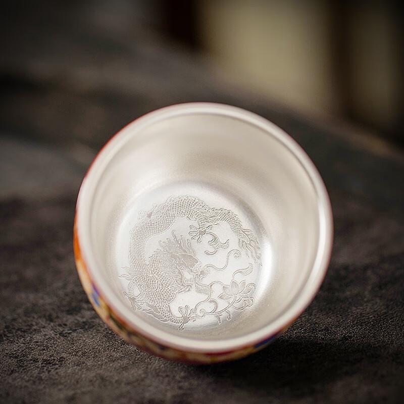 Chaxun Dragon & Phoenix Cloisonné Enamel Ceramic Teacup